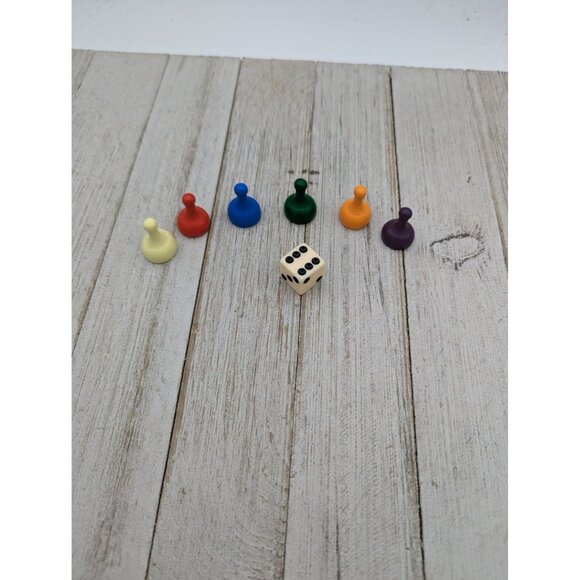 2014 Classic 1986 Clue Board Game Replacement Wood Tokens Pieces Set of 6 Die (D - Picture 1 of 3